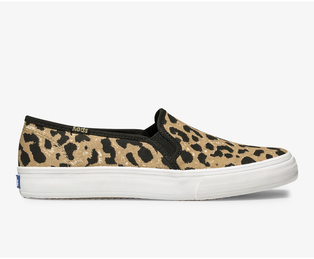 Slip On Γυναικεια - Keds Double Decker Leopard - Καφε - KBRXA1736